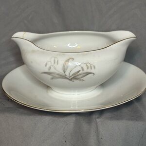 Vintage Kaysons Golden Rhapsody 1961  White Floral Gravy Boat with Saucer